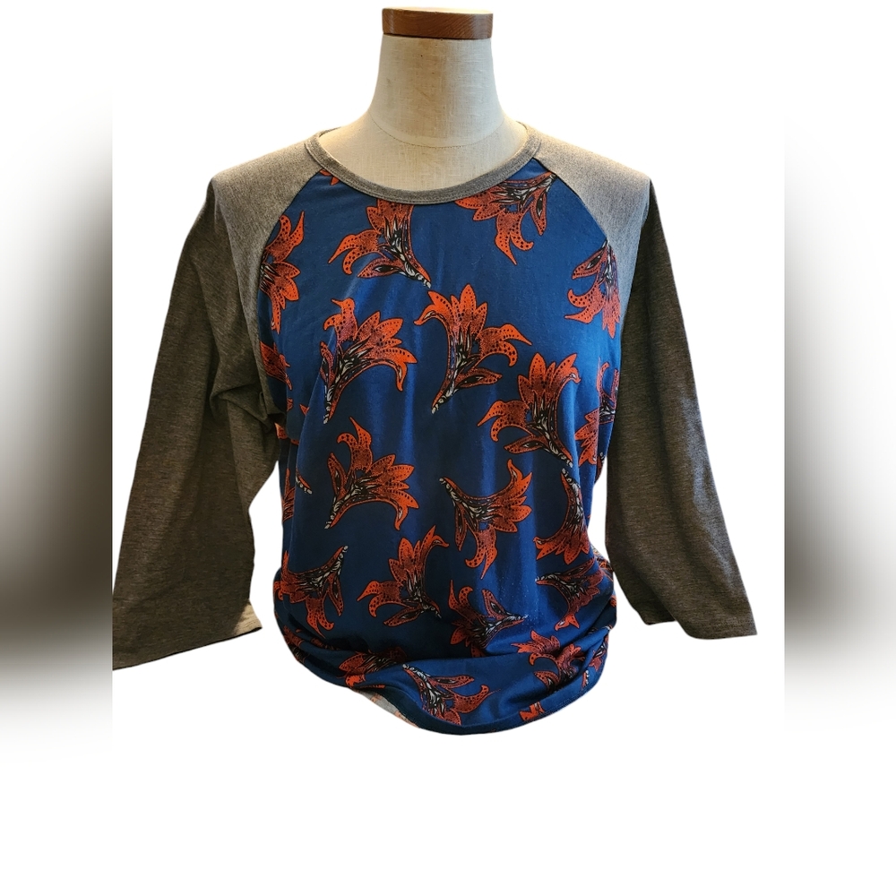 Lularoe Raglan, XL, Blue and Orange Floral Pattern